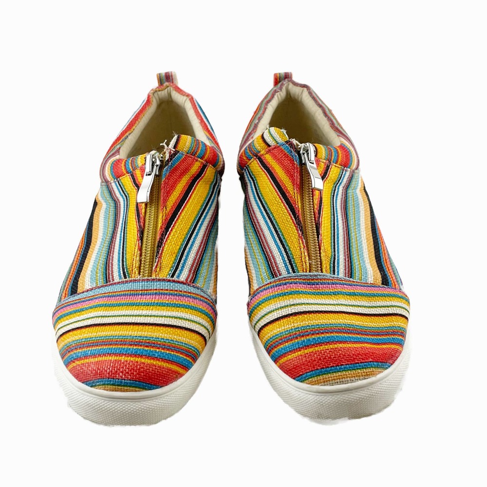 Volatile Multicolor Striped Slip-on Zip Up Canvas Sneakers - Picture 2 of 9